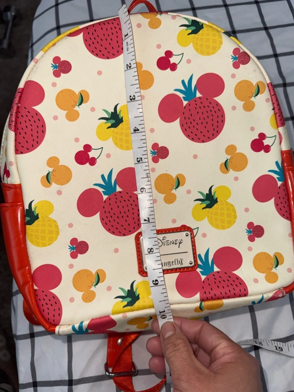 Loungefly Cream Mini Backpack with Red, Yellow & Orange Fruit Mickeys